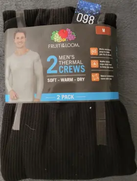 Flmm51w1 Fruit Of The Loom Mens Thermal Crew Base Layer Top 2 Pack Black Size M
