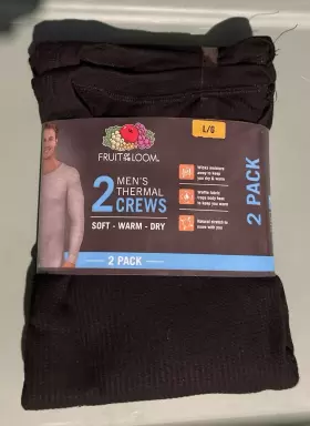 Flmm51w2 Fruit Of The Loom 2 Pack Thermal Shirt Mens Size Large Waffle Black Underwear