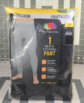 Kl0dc7s10oc Fruit Of The Loom Mens Thermal Long Johns Black L/g Moisture Wicking