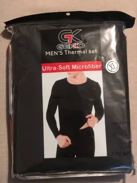 B1321 Geko Mens Thermal Set Ultra-soft Microfiber 2 Piece Xl Black
