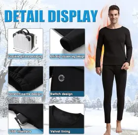 Gpiopgho 726084479661 Mens Electric Heated Thermal Underwear Set With Power Bank Usb Long Johns Used