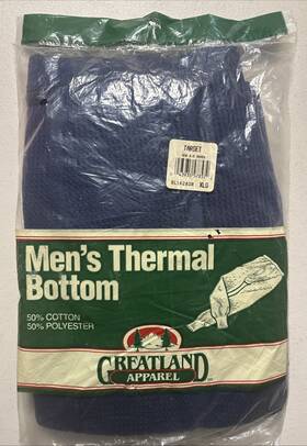 Greatland 043935578572 Apparel Mens S Xl Blue Thermal Bottom Cotton Poly Vintage Target Nos