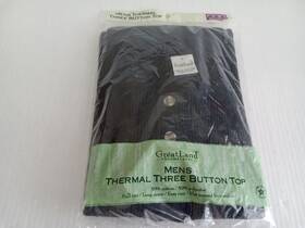 Greatland Great Land 043935578534 Vintage Mens Thermal Three Button Top Long Sleeve Size Xl 46-48 Black