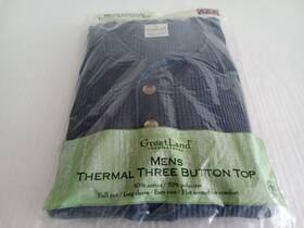 Greatland Great Land 043935578657 Vintage Mens Thermal Three Button Top Long Sleeve Size Xl 46-48 Blue