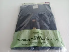Greatland Great Land 043935578657 Vintage Mens Thermal Three Button Top Long Sleeve Size Xl 46-48 Blue