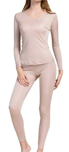 43229-26831 Grenasasilk Silk Long Johns Thermal Underwear Set For Cold Weather Large Beige