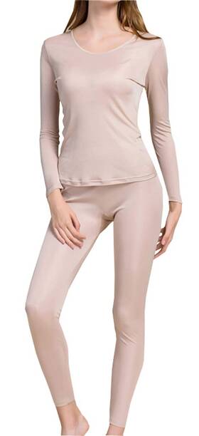 Grenasasilk 43235-97058 Silk Long Johns Thermal Underwear Set For Cold Weather - Medium Beige