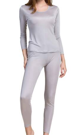 Grenasasilk 602447257315 Silk Long Johns For Women - Thermal Underwear Set Medium Silver Grey