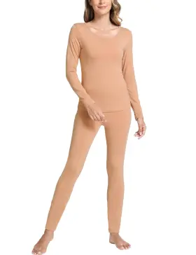 G3920159 Gys Women S Thermal Underwear Set Viscose Long Johns Base Layer Sleeve Brown L