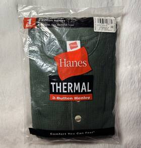 Hanes 043935128364 Men S Thermal 3 Button Henley 3xl 54-56 Inch Green Waffle Base Layer New