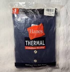 Hanes 043935128432 Men S Thermal 3 Button Henley 2xl 50-52 Inch Blue Waffle Base Layer New