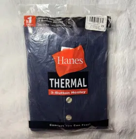 Hanes 043935128432 Men S Thermal 3 Button Henley 2xl 50-52 Inch Blue Waffle Base Layer New