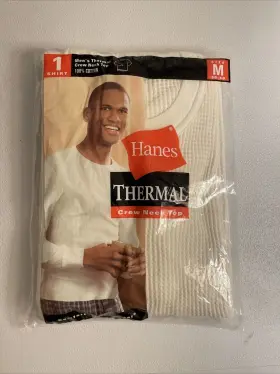 Hanes 043935336462 New Nib Vintage Thermal Crew Neck Top 2003 M 38-40 100% Cotton Comfort