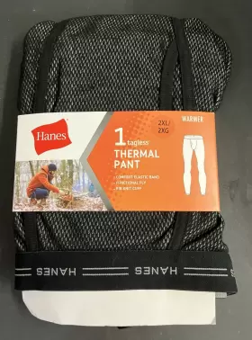 Hanes 058185009202 Tagless Thermal Pant For Men Black 2xl