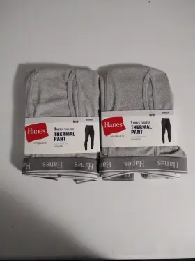 Hanes 058185009264 Lot Of 2 Mens Tagless Thermal Pants Warmer Gray Medium
