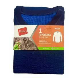 Hanes 058185171152 Mens Size Small Blue Thermal Reversible Crew Shirt Rib Knit Cuff Collar
