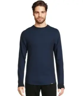 Hanes 058185884373 Mens Thermal Base Layer Raschel Reversible Crew Top Blue Size 2xl New