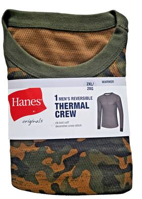 Hanes 058185884397 Mens Reversible Thermal Top Tagless Crew 2xl Camo Or Light Brown