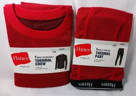 Hanes 058185884434 Red Thermal Crew And Pant Lg
