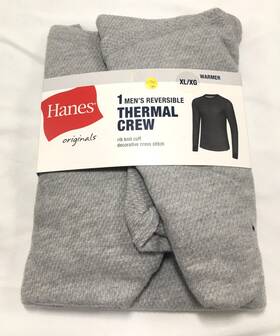 Hanes 058185884564 Reversible Thermal Crew Top Size Xl/xg Nip Grey/gray