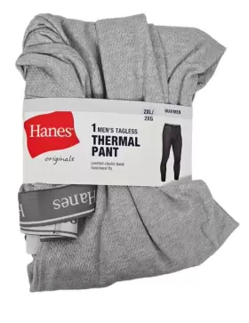 Hanes 058185884618 Mens Tagless Thermal Pant Warmer Gray Size 2xl New