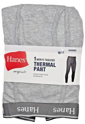 Hanes 058185884717 Thermal Underwear Pants Mens Tagless Pant Grey Med 34-36in Long Johns