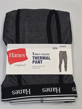 Hanes 058185884755 Originals Thermal Pant Base Layer Long John Black Cotton Blend Small L