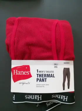 Hanes 058185884816 Originals Mens 2xl Thermal Pant Tagless Red Comfort Elastic Functional Fly