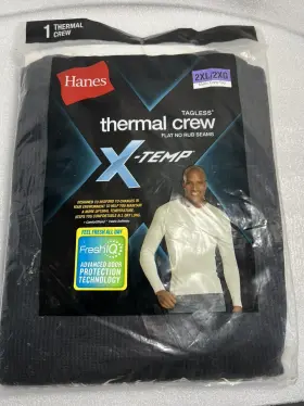 Hanes 058185947436 Black X-temp Tagless Thermal Mens Crew Top Long Sleeve Shirt 2xl