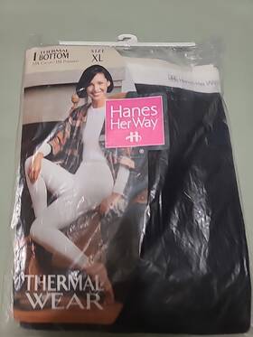 Hanes 075338870229 New Her Way Womens Vintage Black Thermal Wear Bottom/long Johns Size Xl
