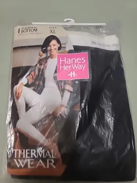 Hanes 075338870229 New Her Way Womens Vintage Black Thermal Wear Bottom/long Johns Size Xl