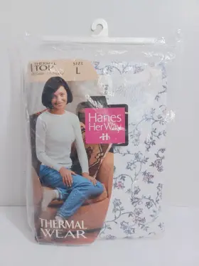 Hanes 075338909646 New Vtg 1997 Her Way Thermal Wear Top Womens Sz L Long Johns Floral