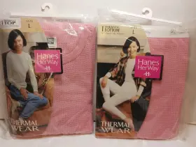 Hanes 075338966694 Vintage Sealed Nos 1997 Her Way Thermal Wear Pink Top And Bottom Sz Large