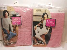 Hanes 096669004456 Vintage Nos 1997 Her Way Thermal Wear Sealed Sz Large Pink Top And Bottom