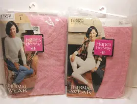 Hanes 096669004456 Vintage Nos 1997 Her Way Thermal Wear Sealed Sz Large Pink Top And Bottom