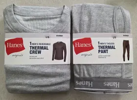 10726 Hanes Mens Large Thermal Crew And Pant Set Gray Long Underwear Cotton Blend