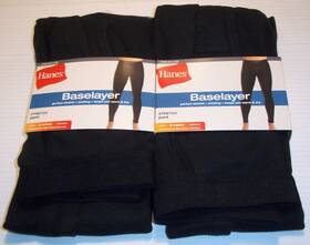 Hanes 196988253580 2 Pair Baselayer Premium Waffle Knit Stretch Pant Size Large Black New