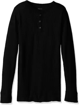 Hanes 721357280845 Mens Big Red Label X-temp Thermal Henley Black Large