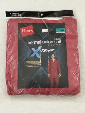 Hanes 721357280982 X-temp Tagless Red Button Up Soft Waffle Thermal Union Suit Men S Size Xl