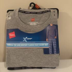 Hanes 766934085703 X-temp Long Sleeve Thermal Top And Fleece Pant Set Comfort Mens Medium Nwt