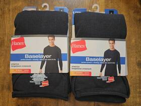Hanes 9thwc1 Lot Of 2hanes Baselayer Waffle Knit Thermal Black Small Long Sleeve Crewneck New