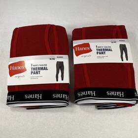 Hanes D231317 Originals Mens Thermal Tagless Pant Red Xl/xg Cotton Polyester 2 Pack