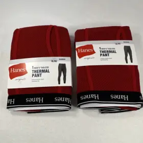 D231317 Hanes Originals Mens Thermal Tagless Pant Red Xl/xg Cotton Polyester 2 Pack
