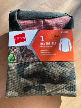 Hn22096 Hanes Mens Long Sleeve Thermal Camouflage Green Crewneck Cold Weather Size Xl