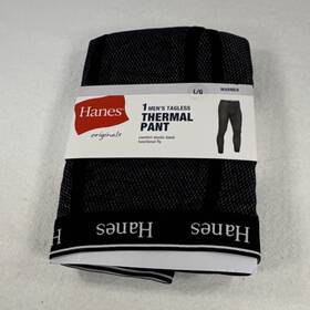 Hanes Hno23028 Originals Mens Thermal Tagless Long Johns Black L/g Rib Knit Cuff