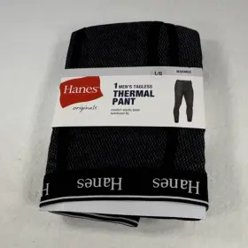 Hno23028 Hanes Originals Mens Thermal Tagless Long Johns Black L/g Rib Knit Cuff