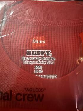 Hanes O889 Beefy Thermal Waffle Knit Base Layer Top Supreme Logo Mens M Red
