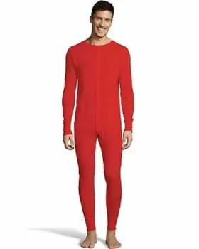 Suit-125443 Hanes Mens Solid Waffle Knit Thermal Union Size Red Various Sizes