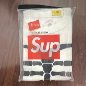 Fw24a75 Hanes Supreme X Skeleton Bones Thermal Long Sleeve White Large Ds Fw24