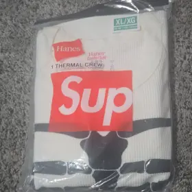 Rn29702 Hanes Supreme Thermal Crew Base Layer Top Xl White Black Men 100% Cotton